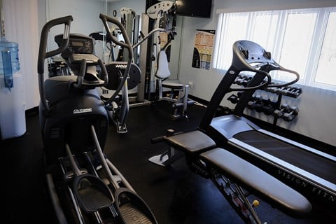 Fitness center, fitness equipment, work out room, clubhouse, leasing office, at Regency Apartments in Bettendorf Iowa